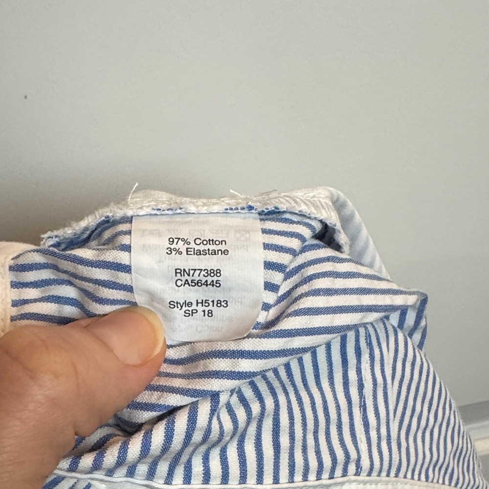 J Crew Size 12 Blue White Stripe Beachy Nautical Preppy Seersucker Ruffle Shorts - Picture 9 of 10